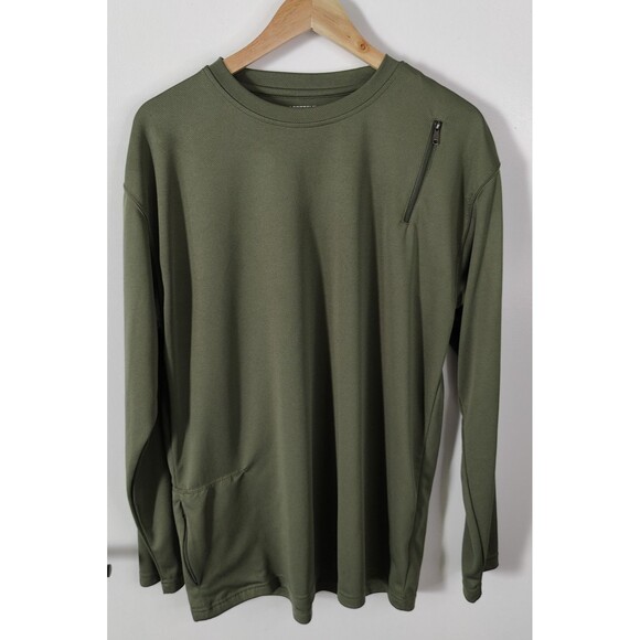 SCOTTeVEST Men Performance TEC T Shirt Green Zip Pockets Crewneck Size Large - Picture 1 of 6
